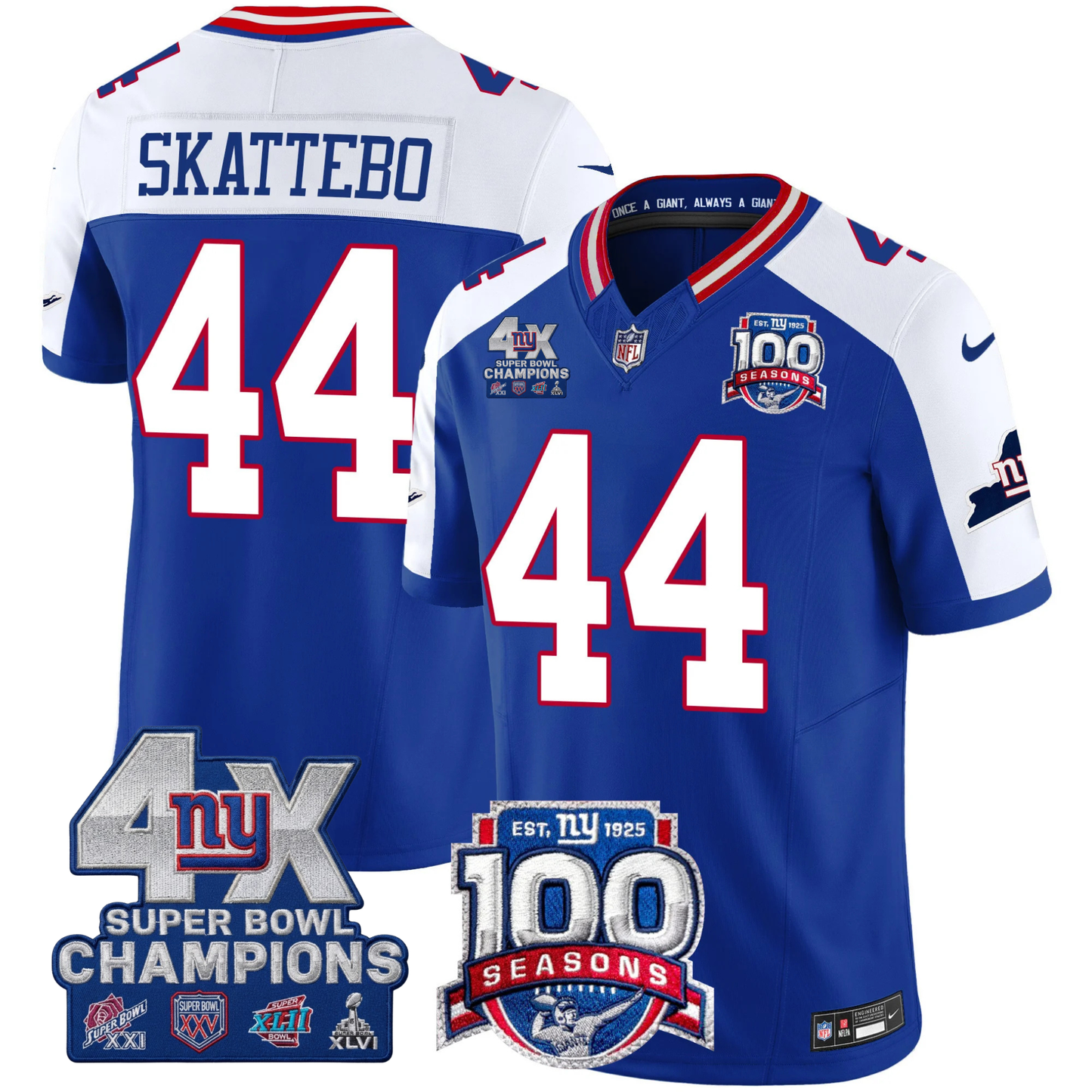 New York Giants 4X Champions & 100th Season Patch Vapor Limited Jersey - All Stitched