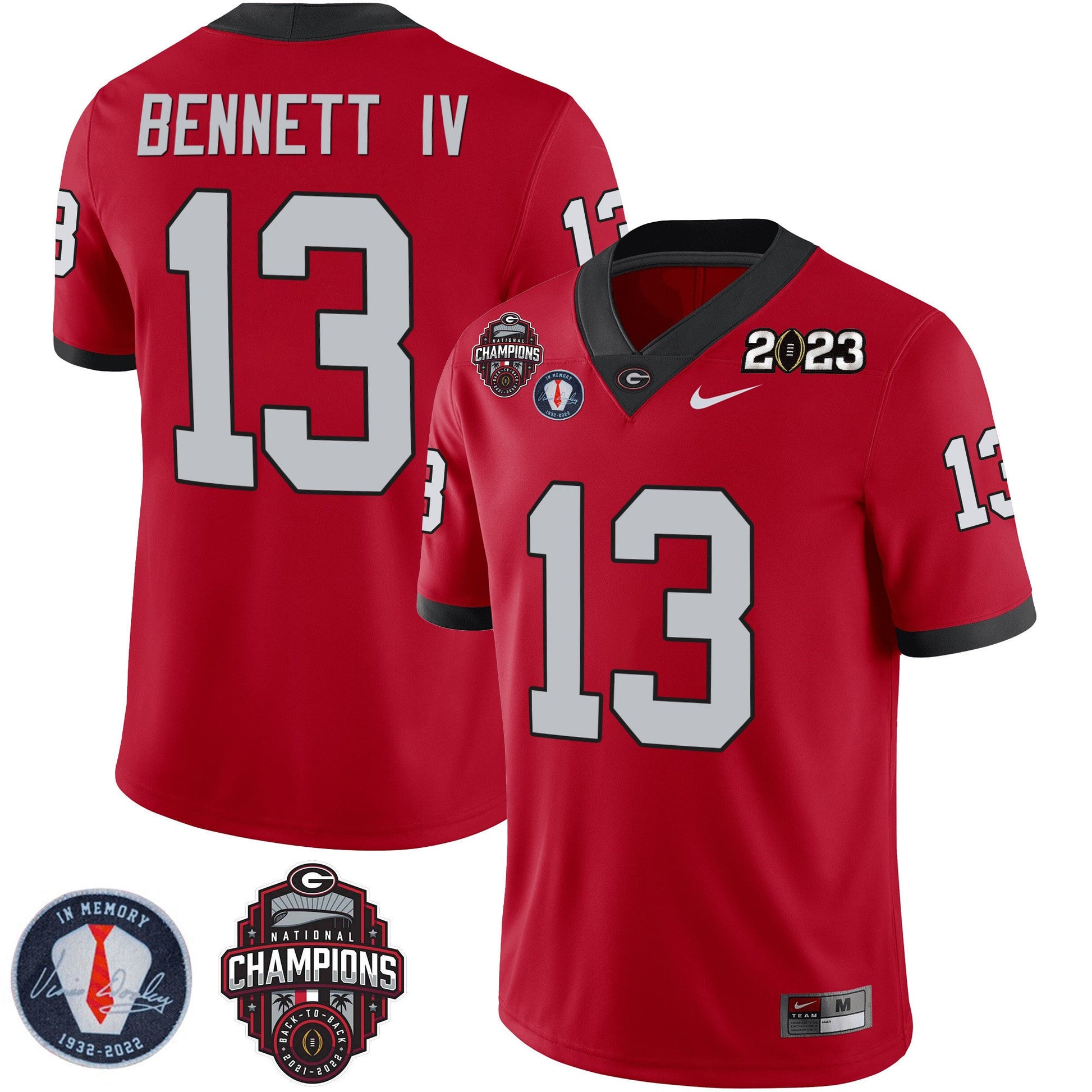 Men's Georgia Bulldogs 2023 Champions & Vince Dooley Patch Jersey - All Stitched