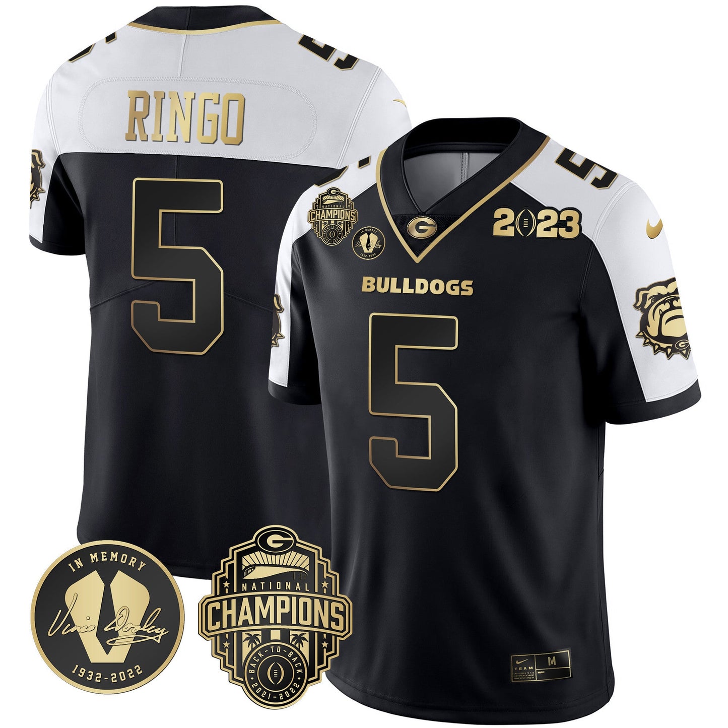 Men's Georgia Bulldogs 2023 Champions & Vince Dooley Patch Jersey - All Stitched
