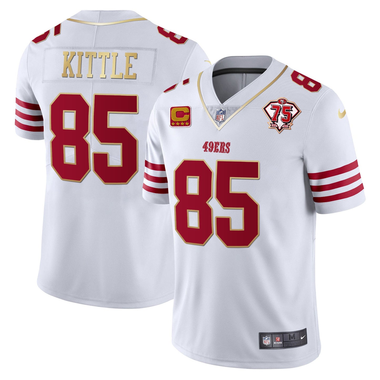 Men's 49ers 75th Anniversary Patch Vapor Gold Trim Jersey - All Stitched