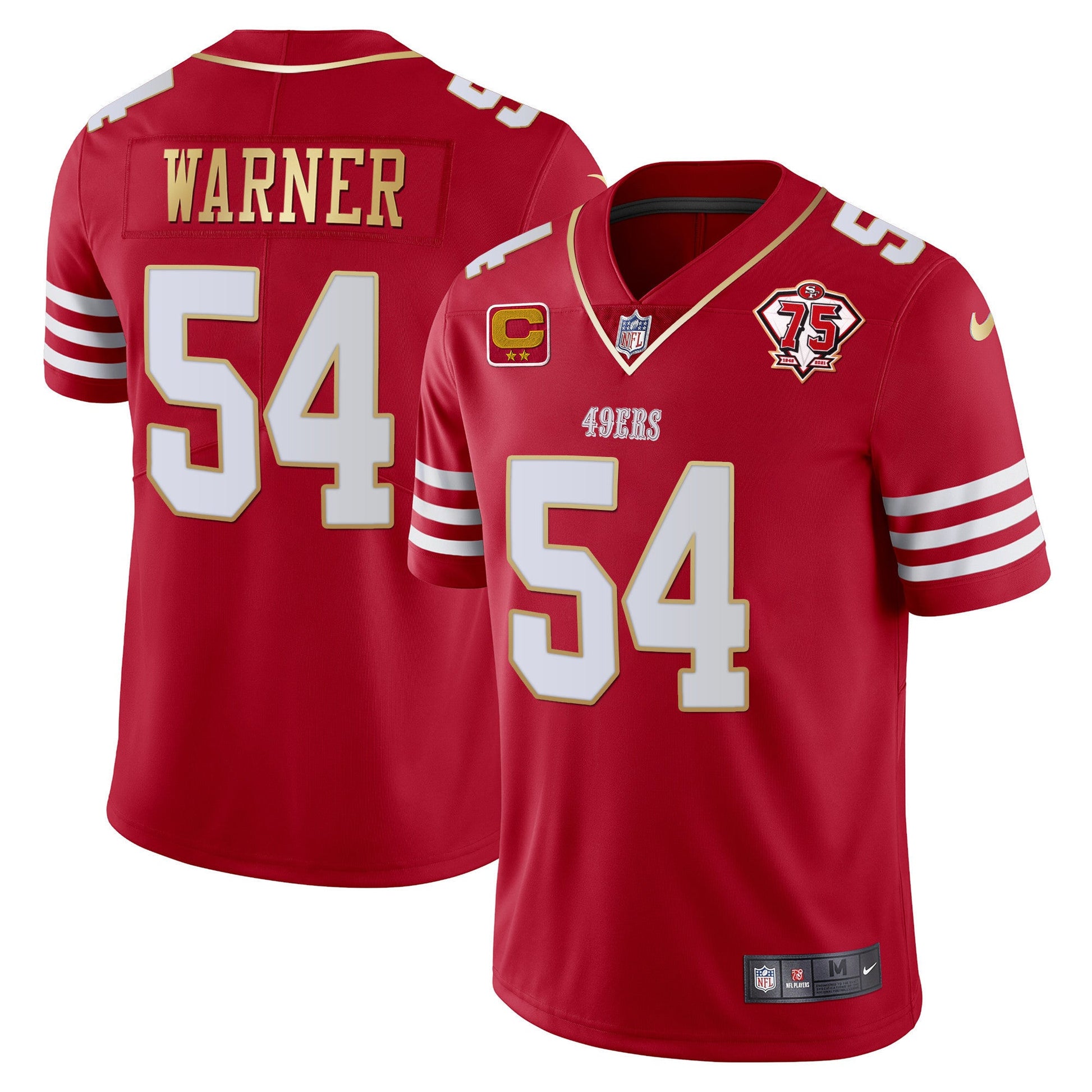 Men's 49ers 75th Anniversary Patch Vapor Gold Trim Jersey - All Stitched