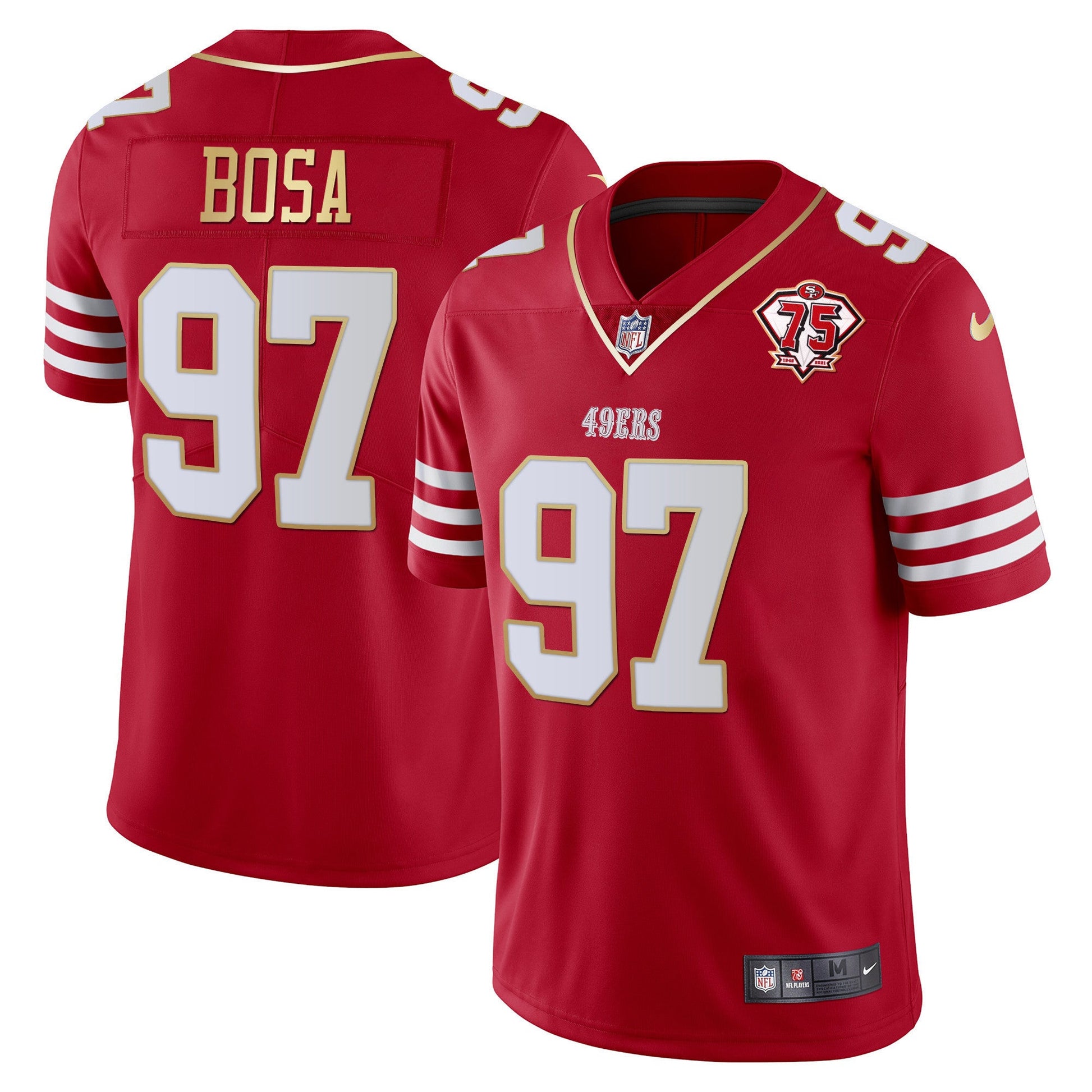 Men's 49ers 75th Anniversary Patch Vapor Gold Trim Jersey - All Stitched