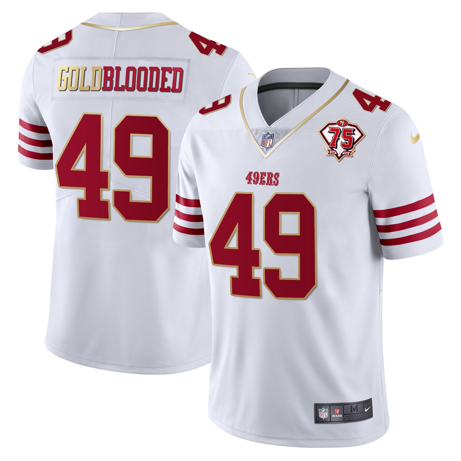 Men's 49ers 75th Anniversary Patch Vapor Gold Trim Jersey - All Stitched
