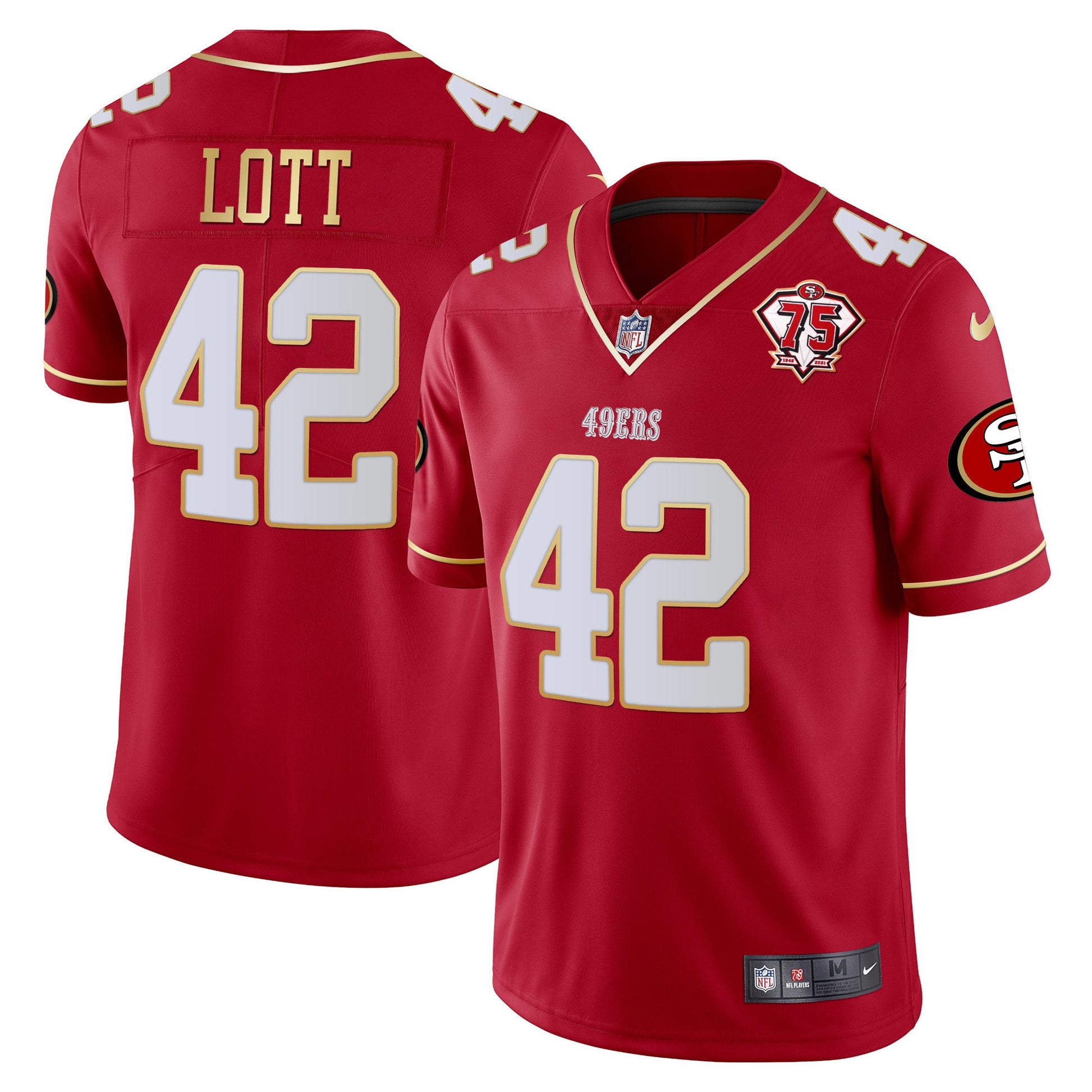Men's 49ers 75th Anniversary Patch Vapor Gold Trim Jersey V2 - All Stitched