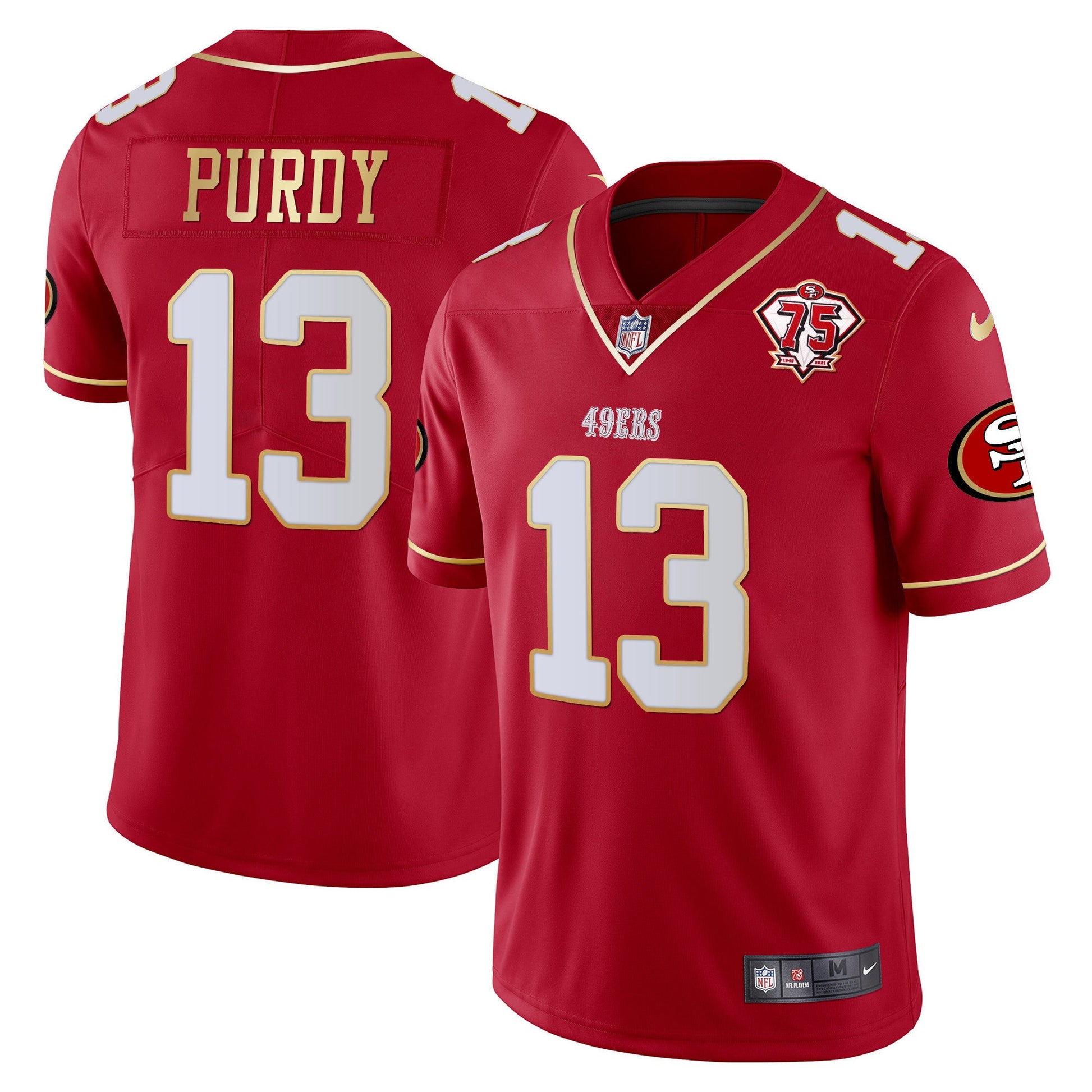 Men's 49ers 75th Anniversary Patch Vapor Gold Trim Jersey V2 - All Stitched