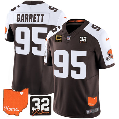 Men's Browns #32 Jim Brown Memorial & Home Patch Vapor Limited Jersey - All Stitched