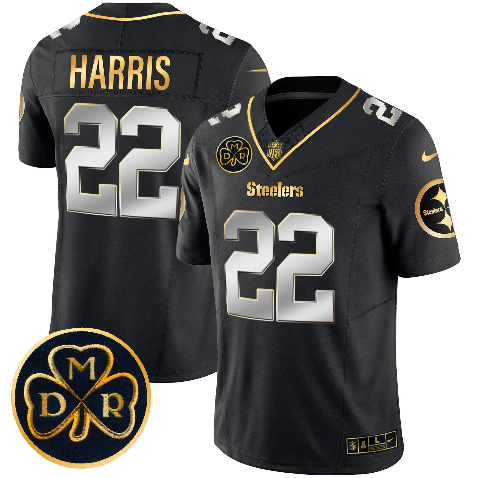 Men's Steelers DMR Patch Gold Vapor Limited Jersey - All Stitched