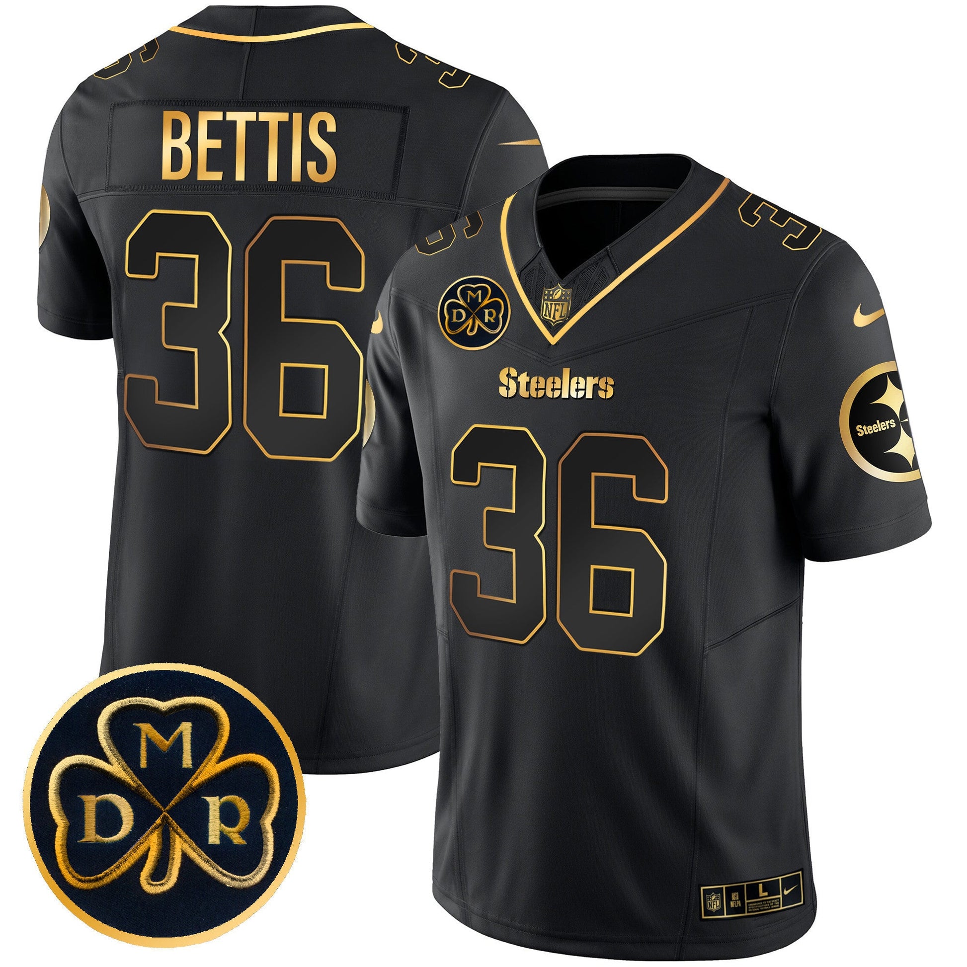 Men's Steelers DMR Patch Gold Vapor Limited Jersey - All Stitched