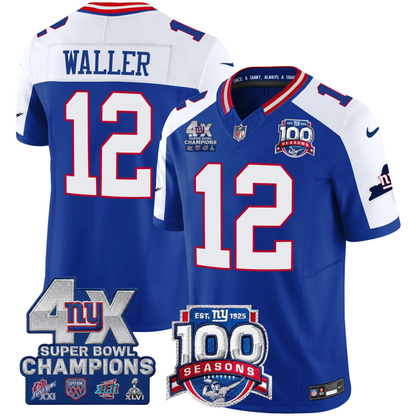 New York Giants 4X Champions & 100th Season Patch Vapor Limited Jersey - All Stitched