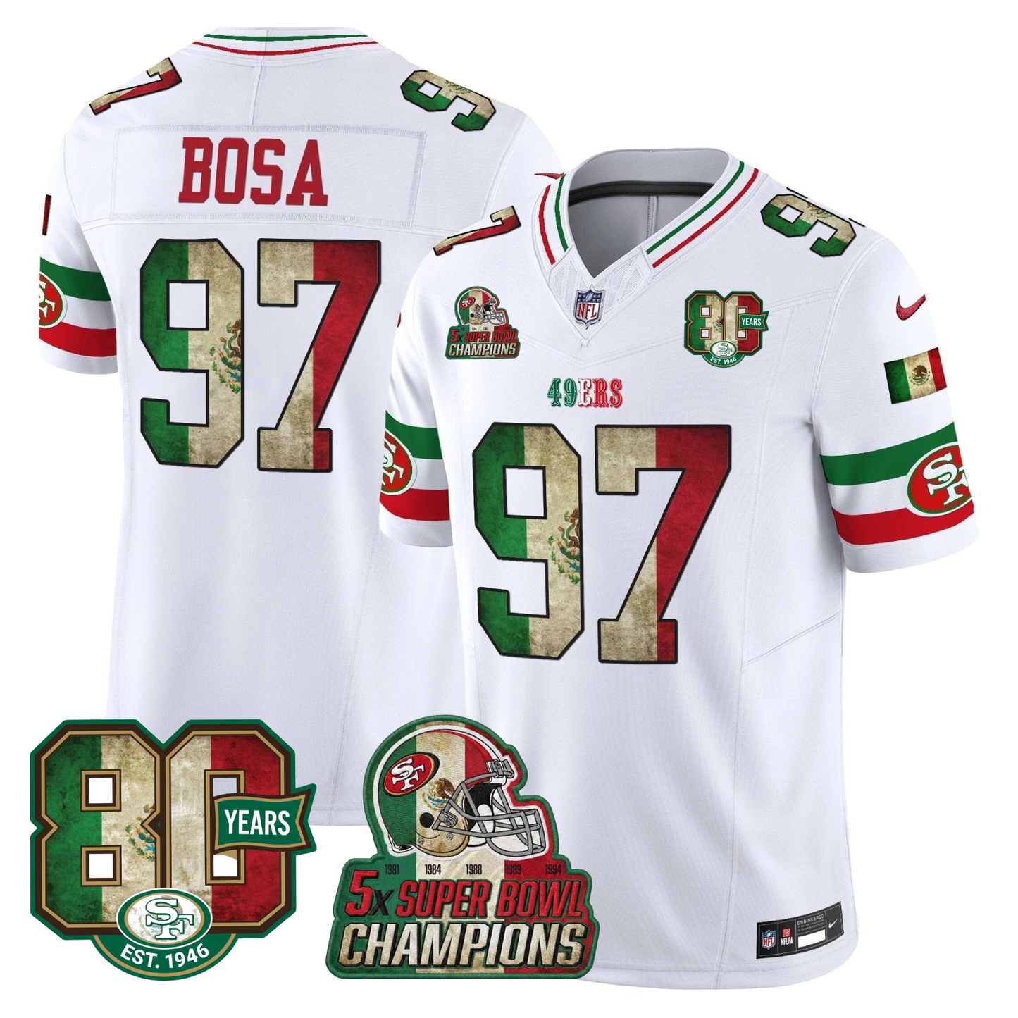 49ers Mexico 80th Anniversary & 5X Champs Jersey - Stitched
