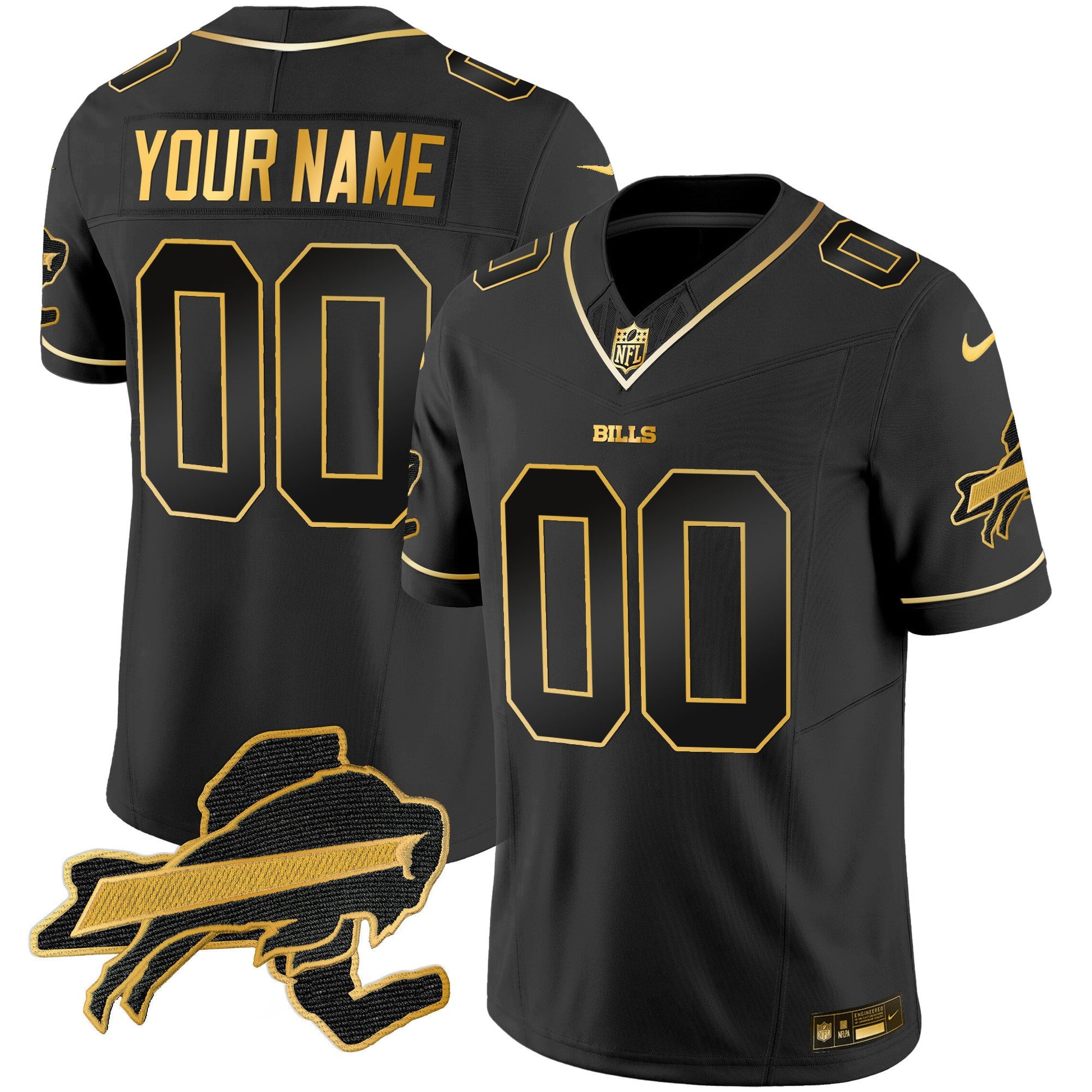 Bills New York Patch Gold Vapor Limited Custom Jersey - All Stitched