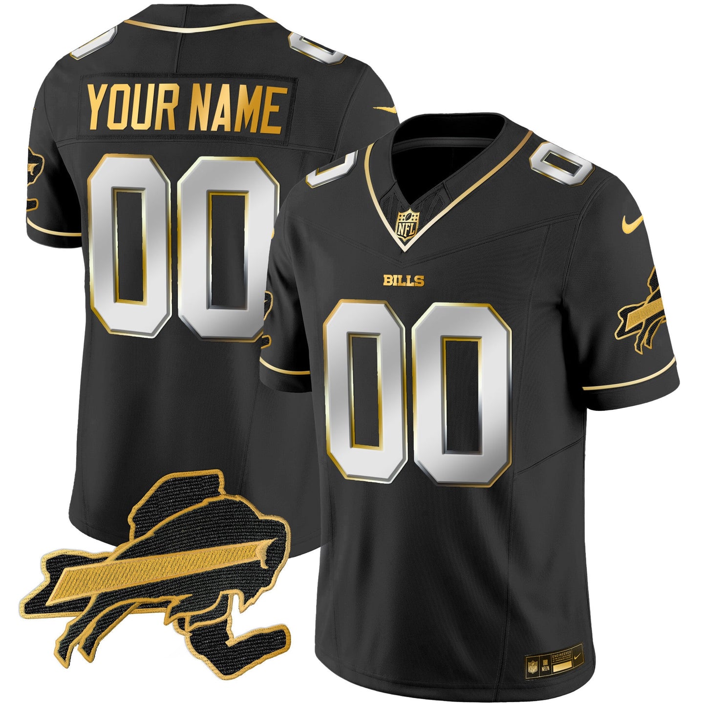 Bills New York Patch Gold Vapor Limited Custom Jersey - All Stitched