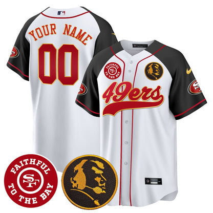 49ers Faithful & John Madden Patch Baseball Gold Trim Custom Jersey - All Stitched
