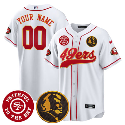 49ers Faithful & John Madden Patch Baseball Gold Trim Custom Jersey - All Stitched