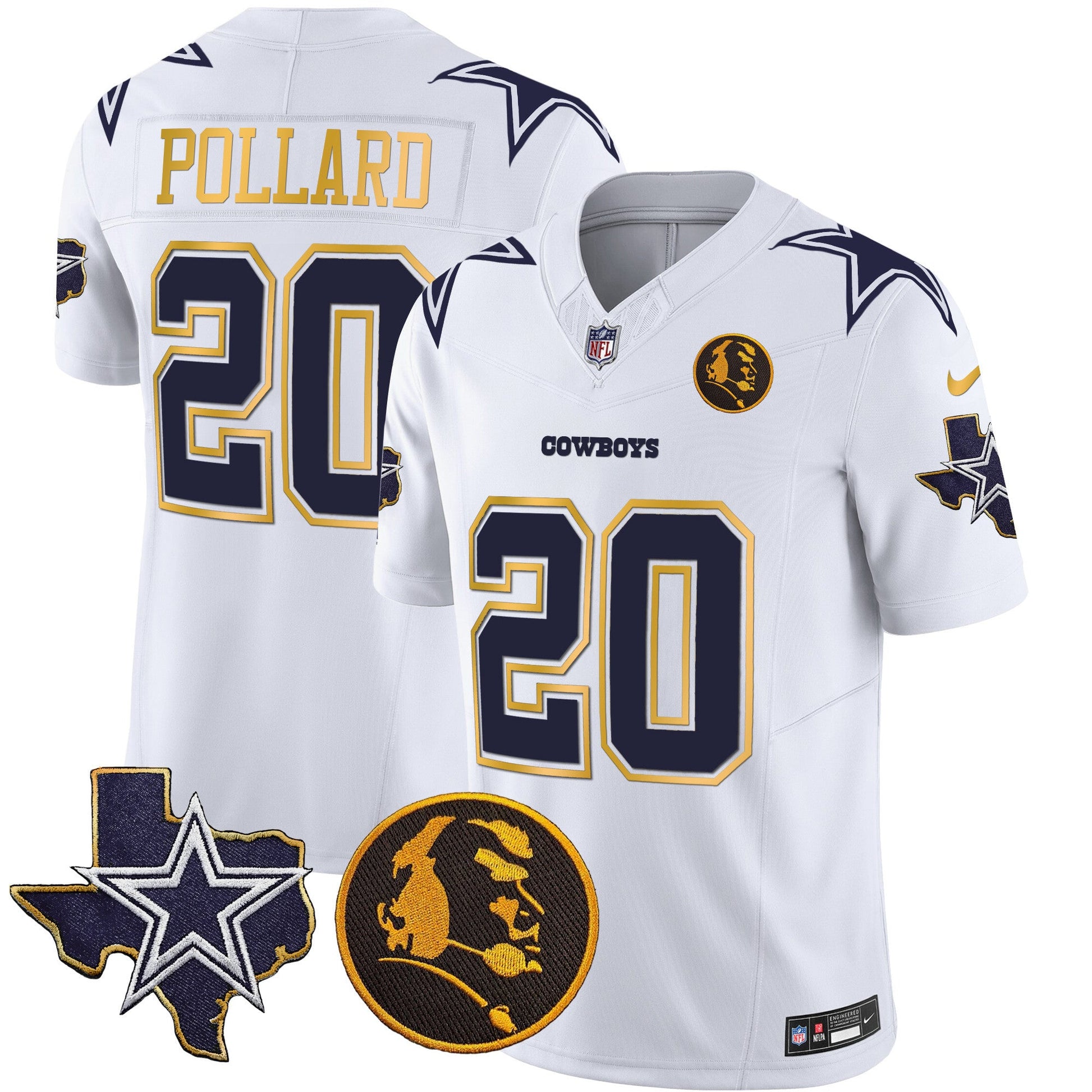 Men's Cowboys Texas & John Madden Patch Gold Trim Vapor Jersey - All Stitched