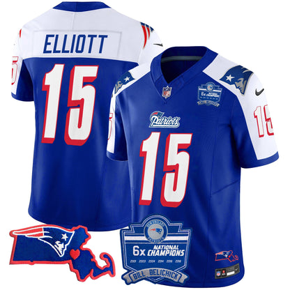 Men's Patriots Bill Belichick 6x Champions Patch Vapor Jersey - All Stitched