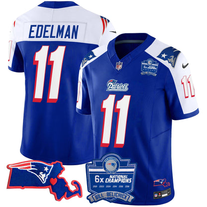 Men's Patriots Bill Belichick 6x Champions Patch Vapor Jersey - All Stitched