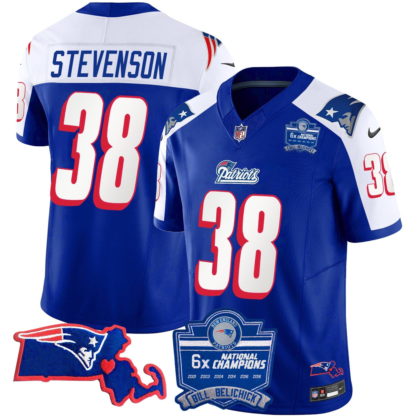 Men's Patriots Bill Belichick 6x Champions Patch Vapor Jersey - All Stitched