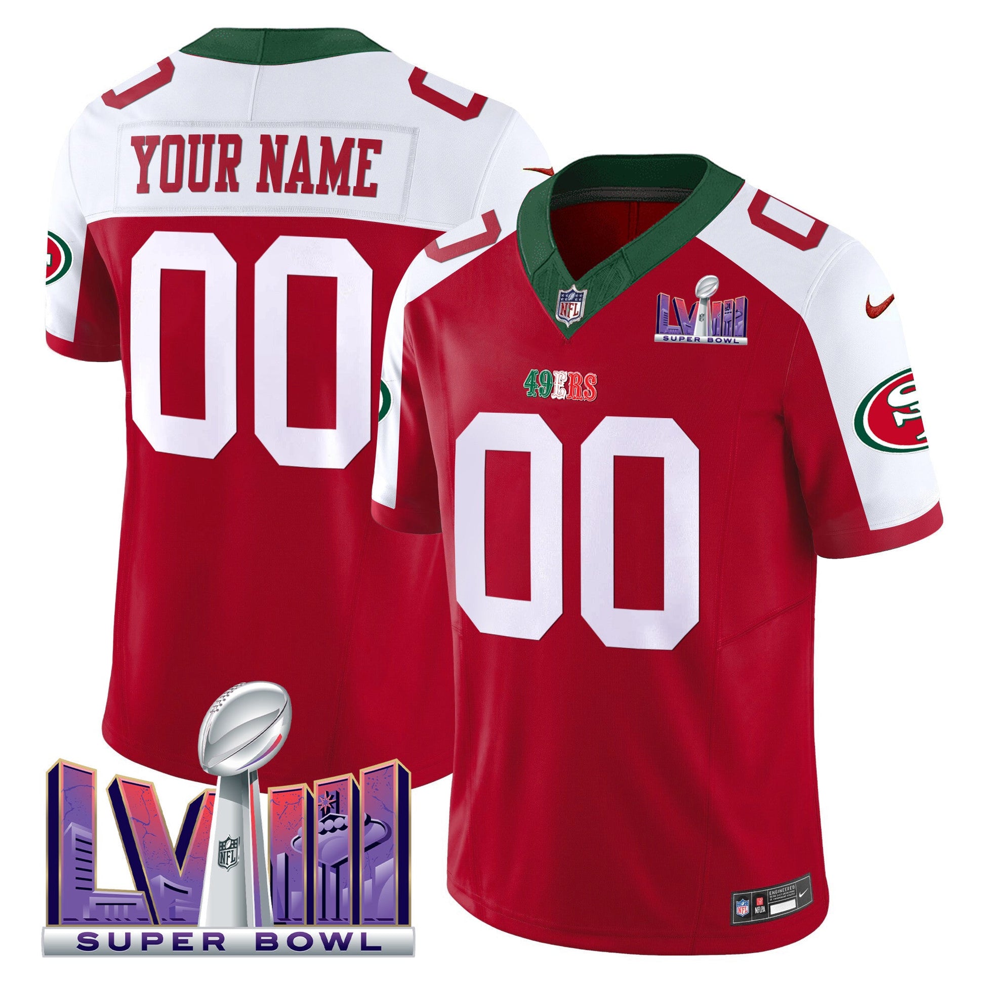 49ers Mexico Super Bowl LVIII Patch Vapor Custom Jersey - All Stitched