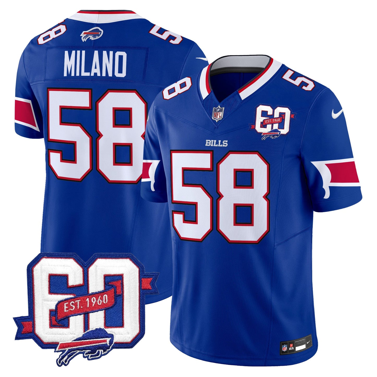 Men's Bills 60th Anniversary Patch Vapor Limited Jersey - All Stitched