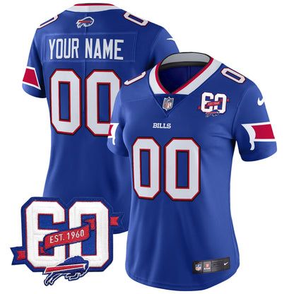 Bills 60th Anniversary Patch Vapor Limited Custom Jersey - All Stitched