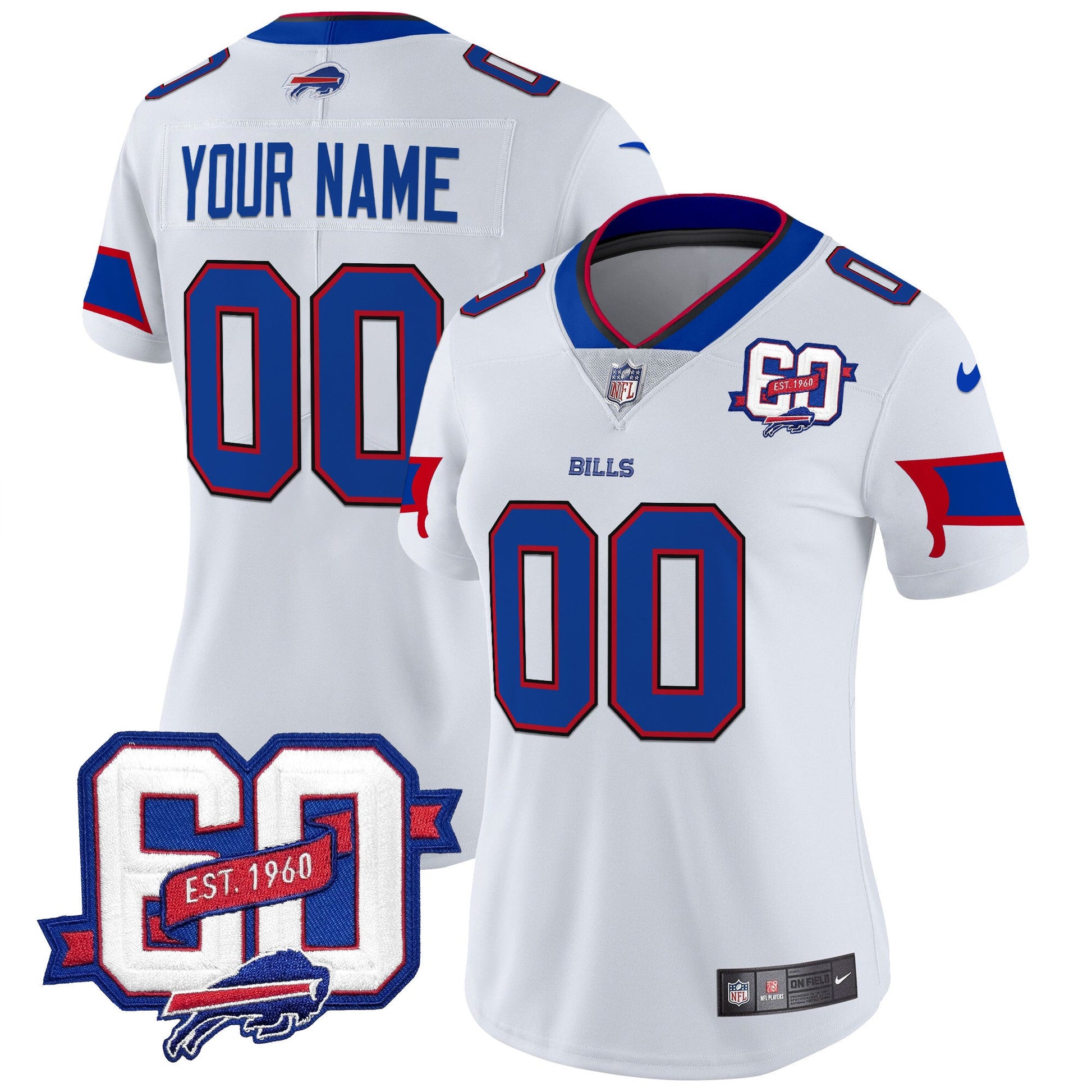 Bills 60th Anniversary Patch Vapor Limited Custom Jersey - All Stitched
