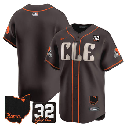 Men's Browns #32 Jim Brown Memorial & Home Patch Vapor Premier Limited Jersey - All Stitched