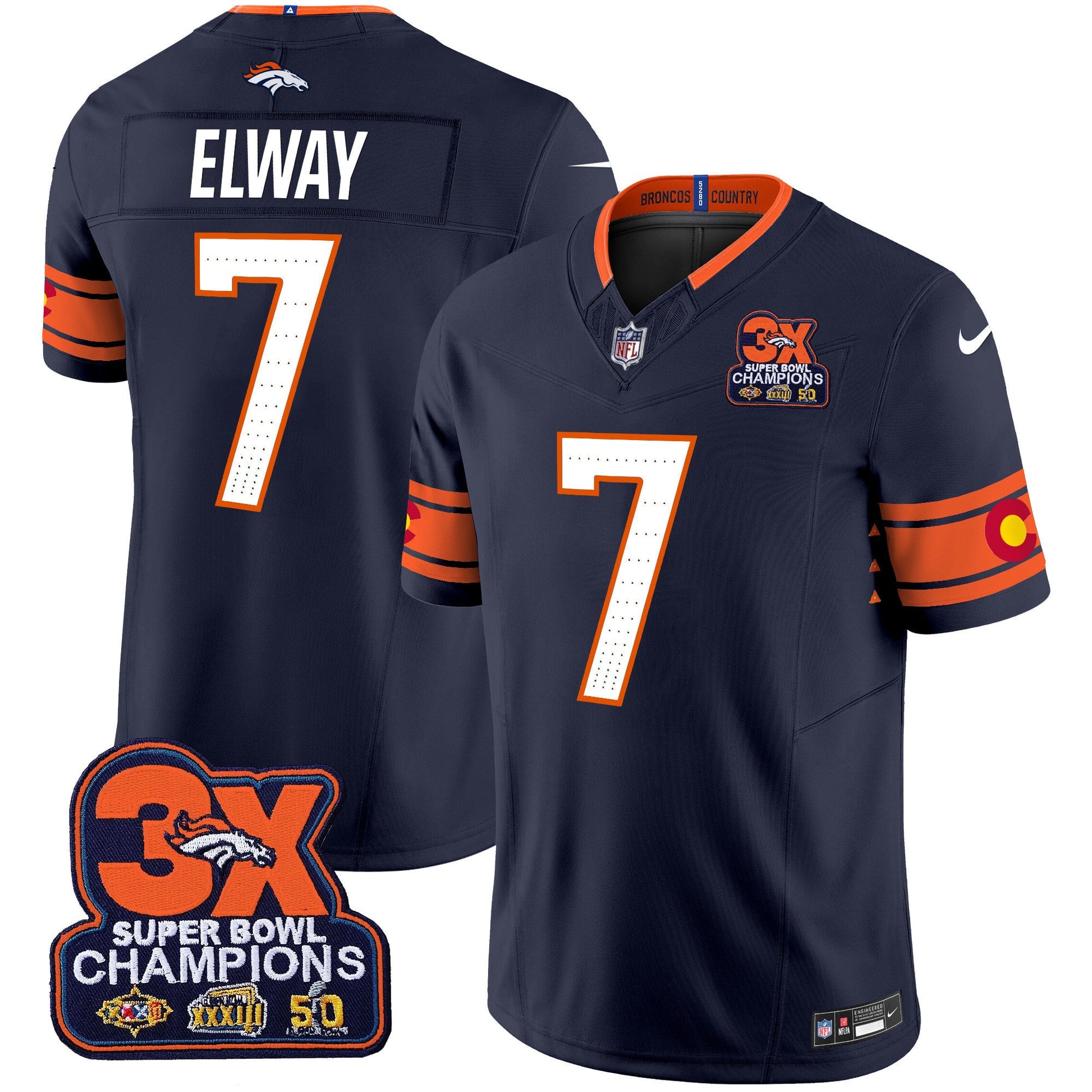 Men's Denver Broncos 3x Patch "Colorado Flag" Vapor Limited Jersey - All Stitched