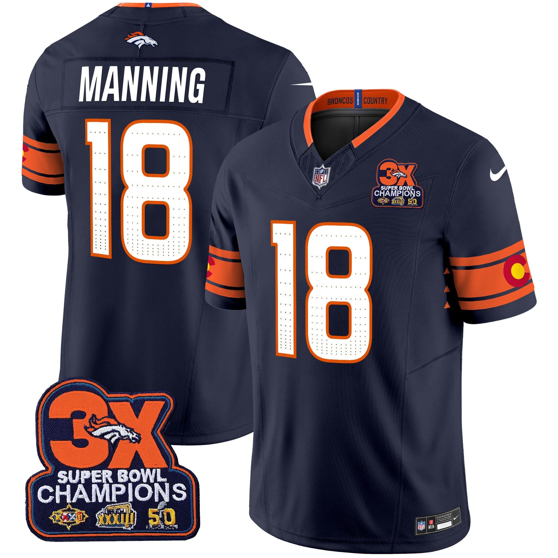 Men's Denver Broncos 3x Patch "Colorado Flag" Vapor Limited Jersey - All Stitched