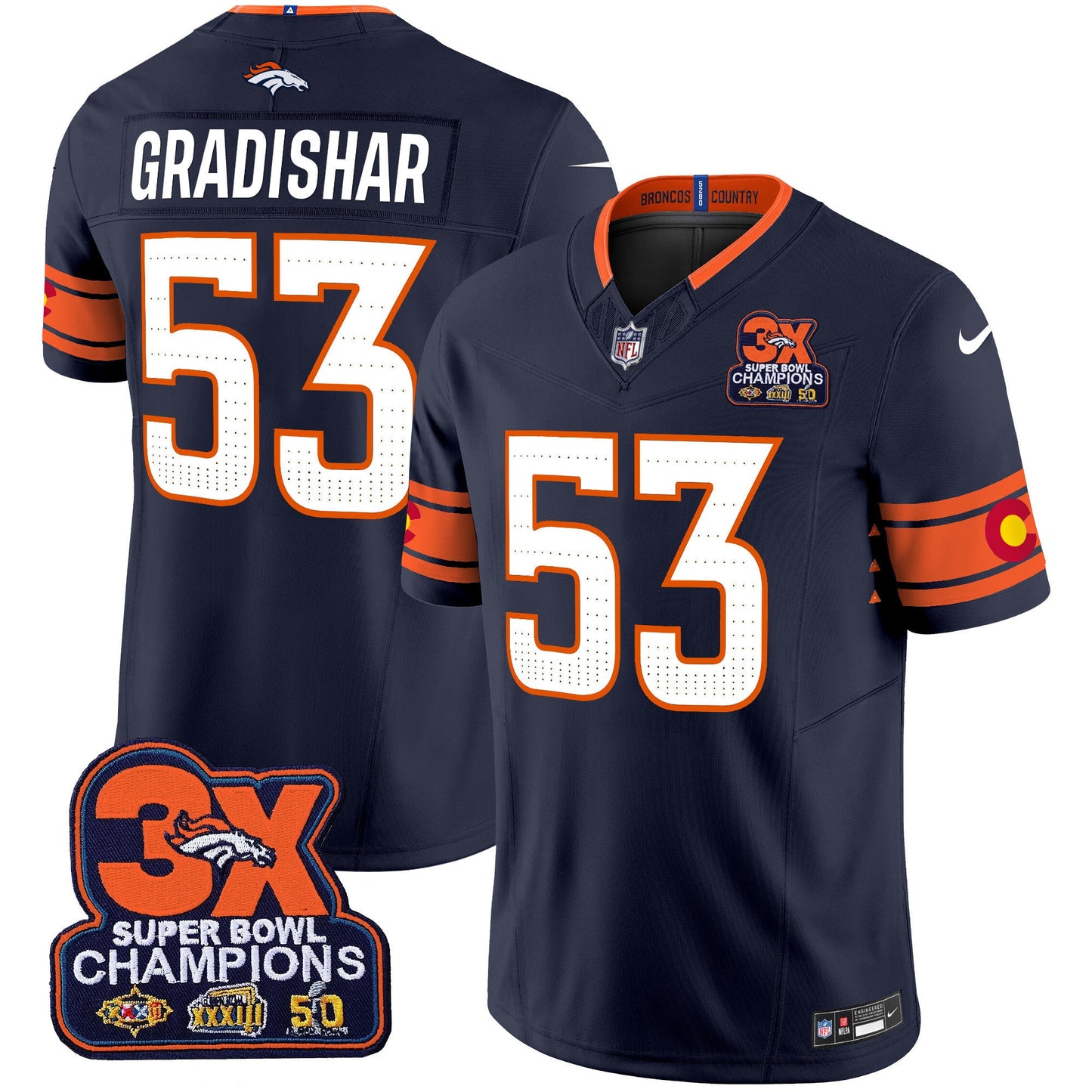 Men's Denver Broncos 3x Patch "Colorado Flag" Vapor Limited Jersey - All Stitched