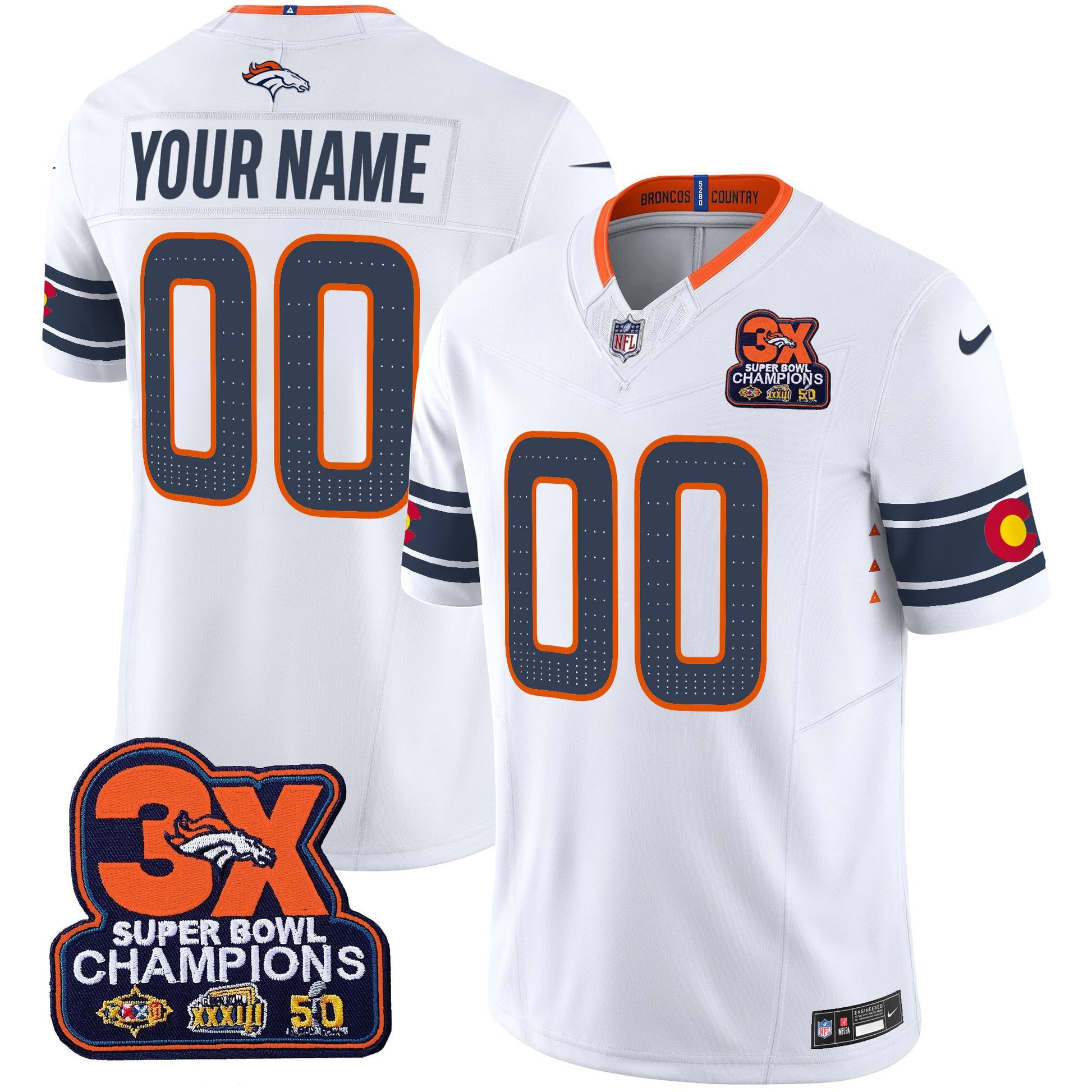Denver Broncos 3x Patch "Colorado Flag" Vapor Limited Custom Jersey - All Stitched