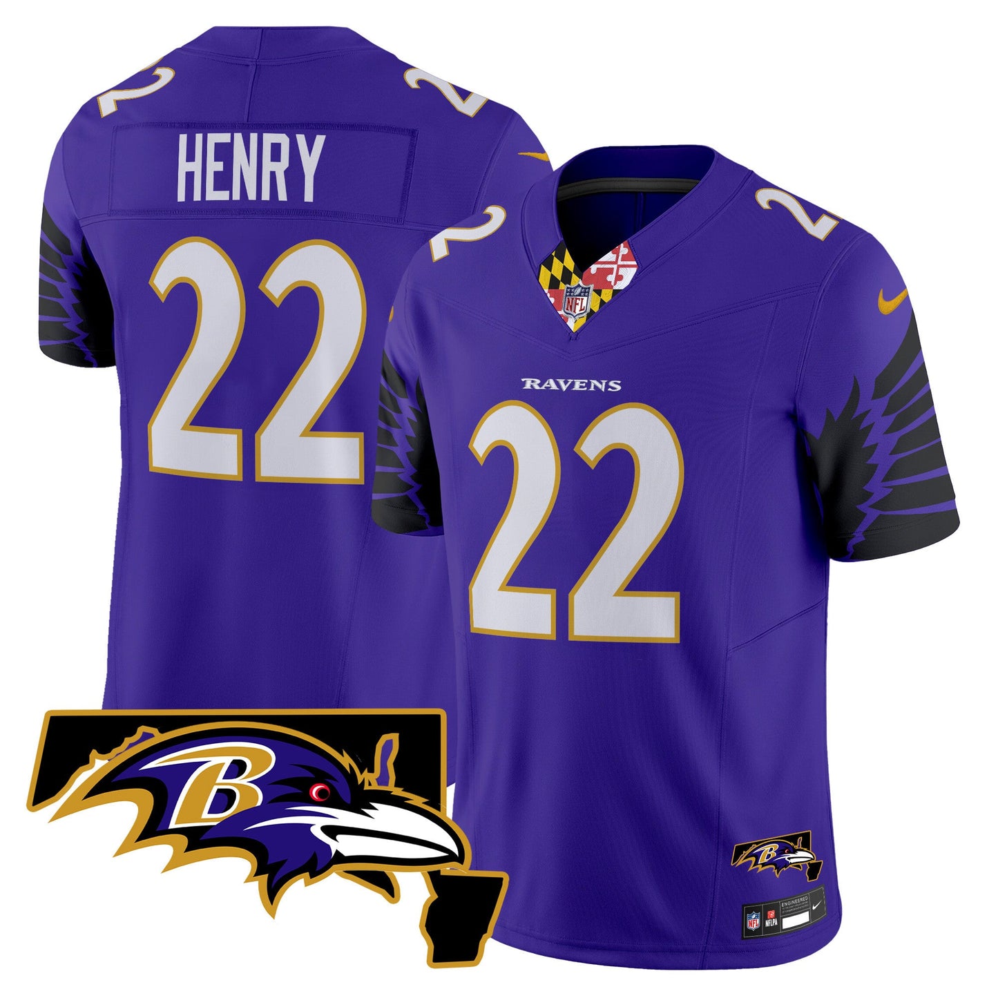 Men's Ravens Maryland Patch Vapor Limited Jersey V2 - All Stitched