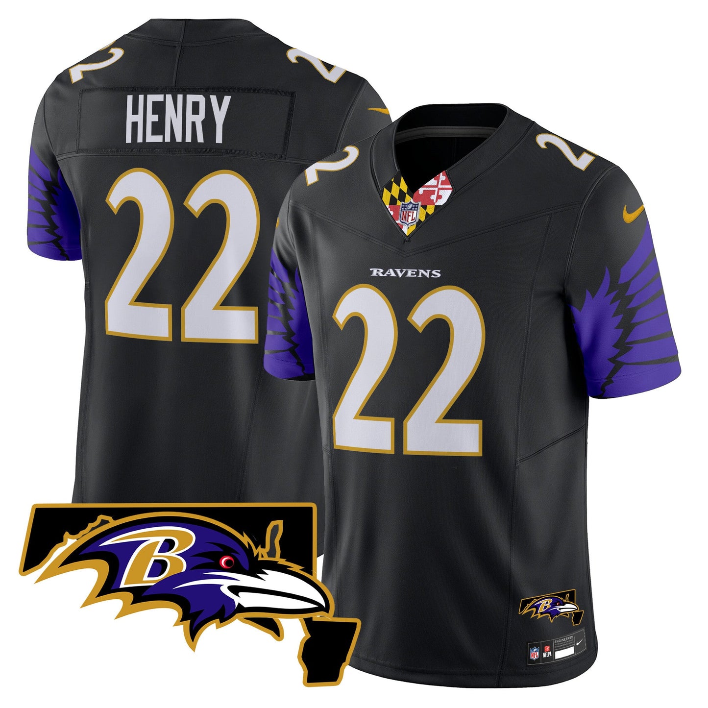 Men's Ravens Maryland Patch Vapor Limited Jersey V2 - All Stitched