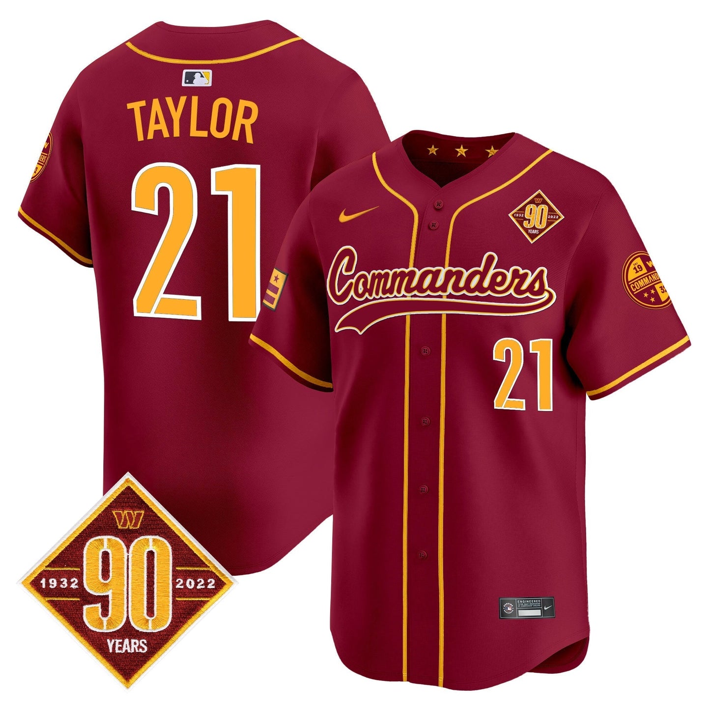 Men's Washington Commanders 90th Anniversary Patch Vapor Premier Limited Jersey - All Stitched