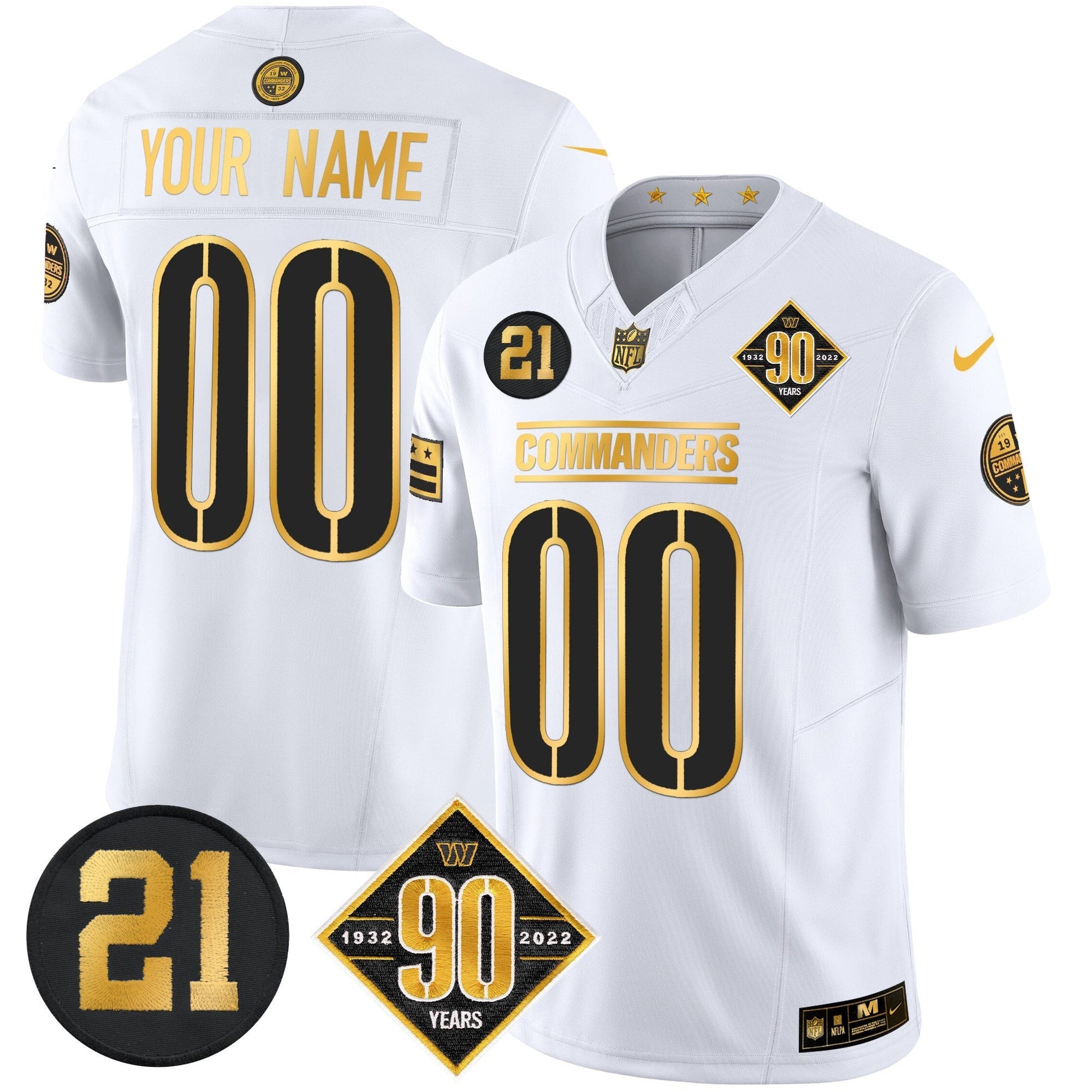 Washington Commanders 90th & Sean Taylor Patch Gold Vapor Limited Custom Jersey - All Stitched