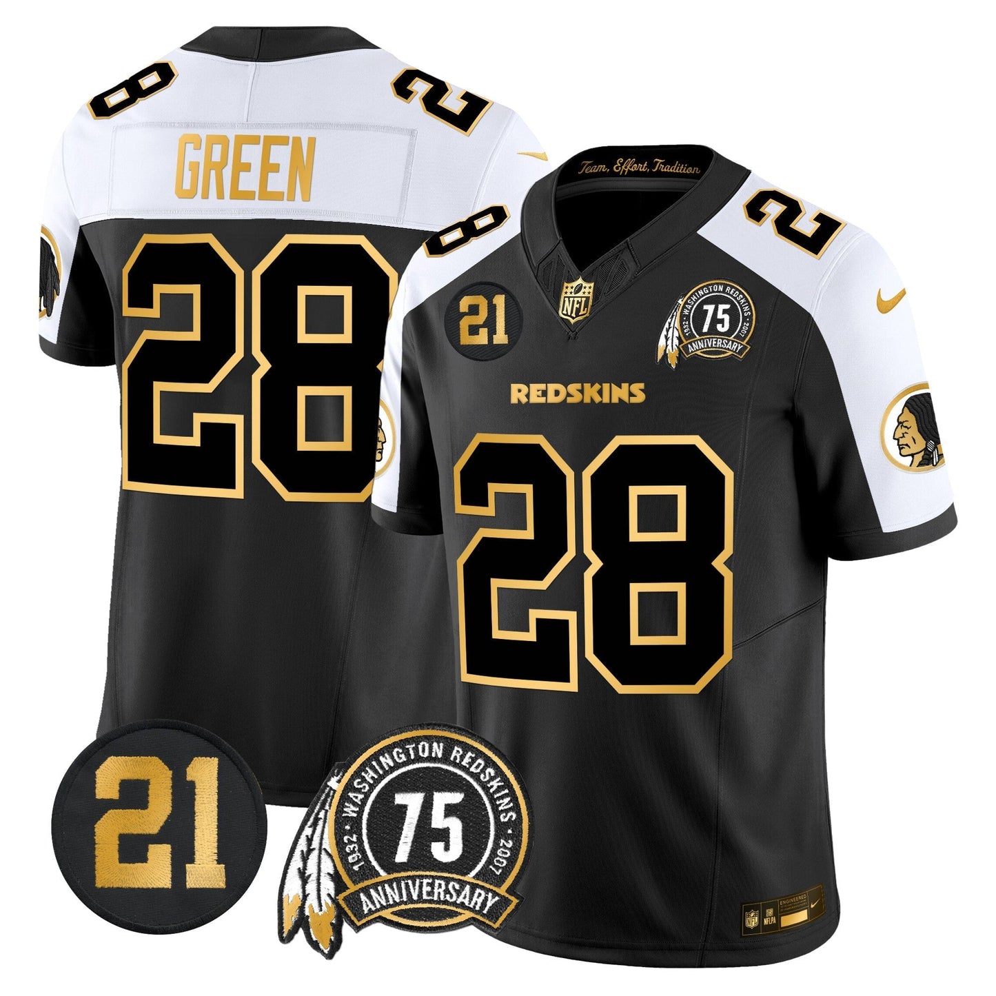 Men's Washington Redskins 75th & Sean Taylor Patch Gold Vapor Limited Jersey - All Stitched