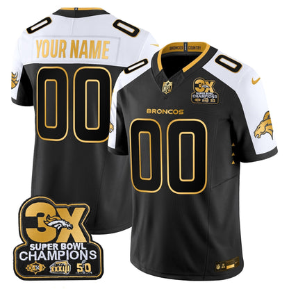 DEN 3-Time Champions Patch Gold Vapor Limited Custom Jersey - All Stitched