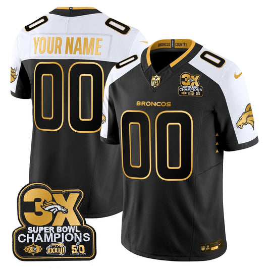 DEN 3-Time Champions Patch Gold Vapor Limited Custom Jersey - Stitched