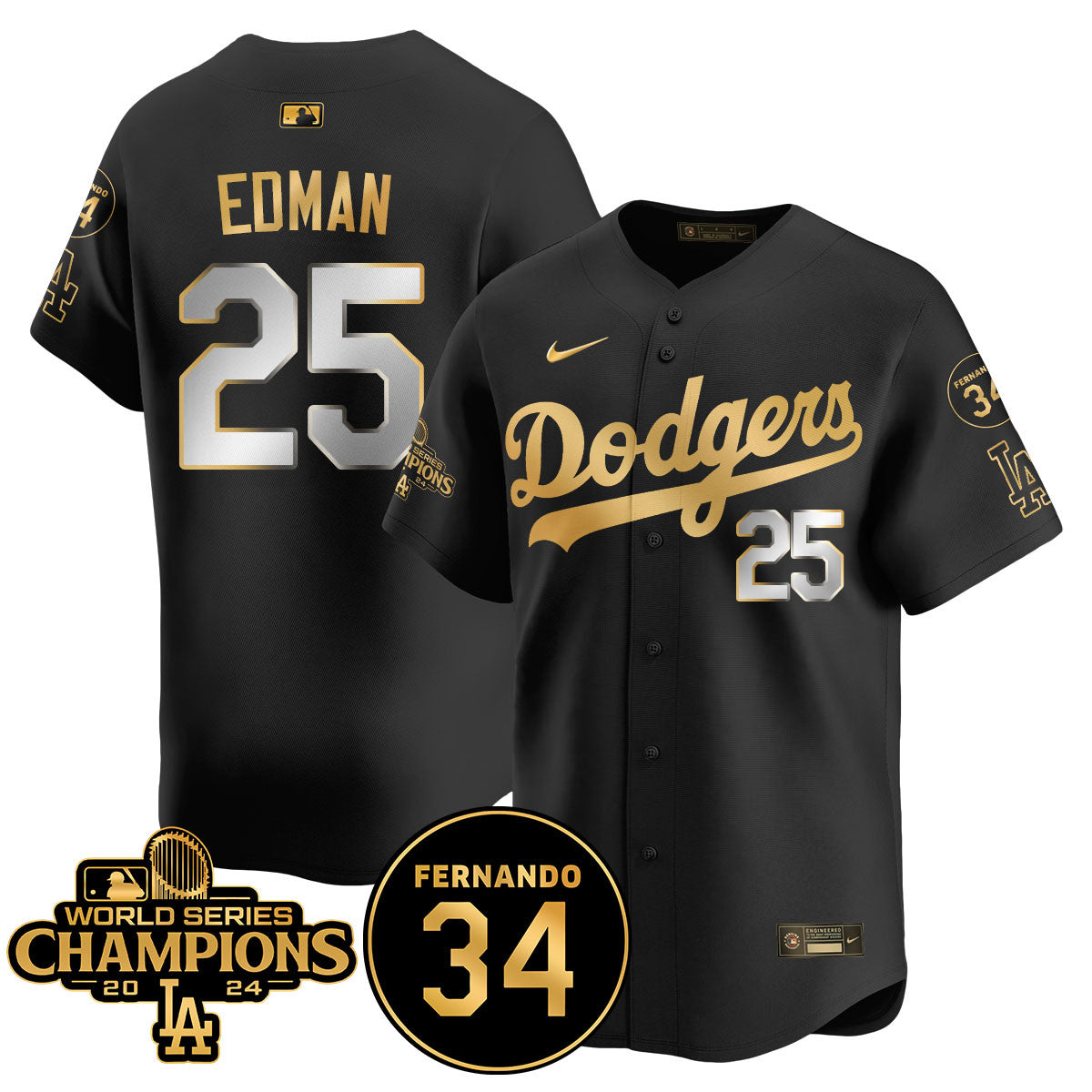 LA Dodgers - World Series Champions 2024/Fernando Valenzuela Memorial Jersey - All Stitched N1