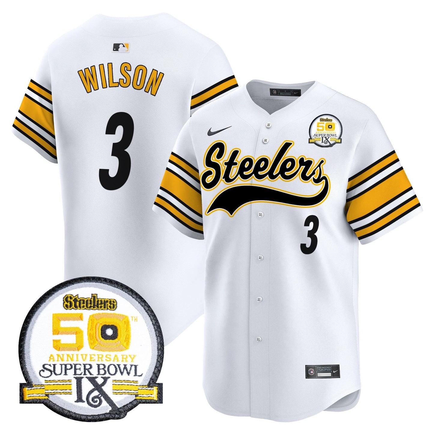 Steelers 50th Anniversary Of Super Bowl IX Patch Vapor Premier Baseball Jersey - All Stitched