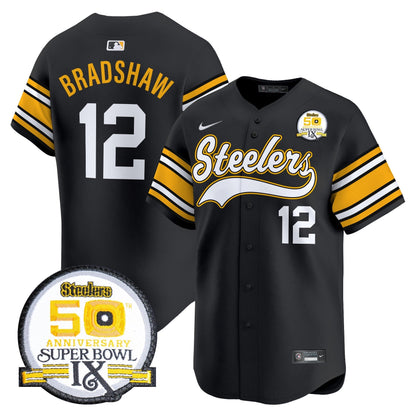Steelers 50th Anniversary Of Super Bowl IX Patch Vapor Premier Baseball Jersey - All Stitched