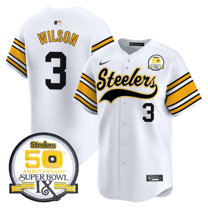 Steelers 50th Anniversary Of Super Bowl IX Patch Vapor Premier Baseball Jersey - All Stitched