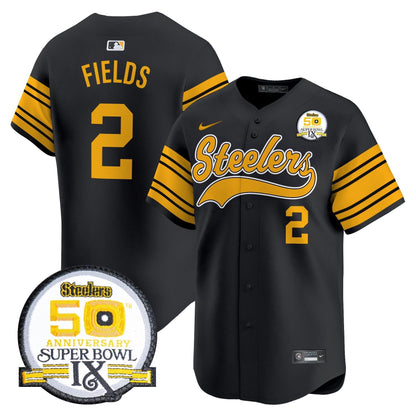 Steelers 50th Anniversary Of Super Bowl IX Patch Vapor Premier Baseball Jersey - All Stitched