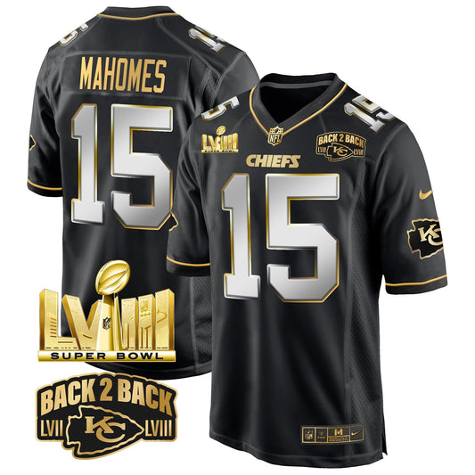 Chiefs Super Bowl LVIII & Back 2 Back Gold Game Jersey - Stitched