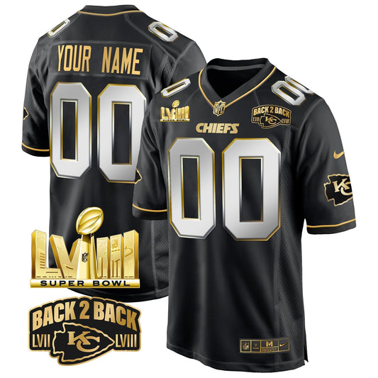 Chiefs Super Bowl LVIII & Back 2 Back Gold Game Custom Jersey - Stitched