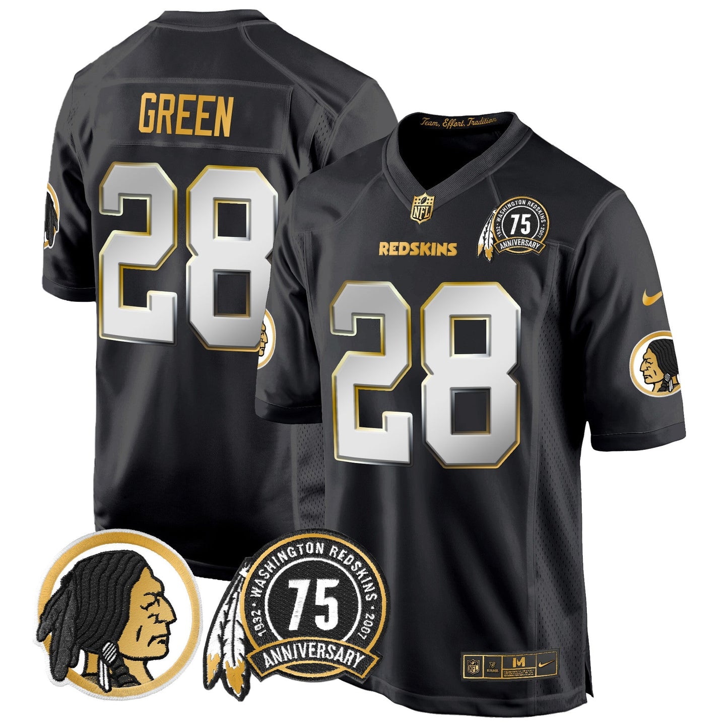 Men's Washington Redskins 75th Patch Throwback Gold Game Jersey - All Stitched