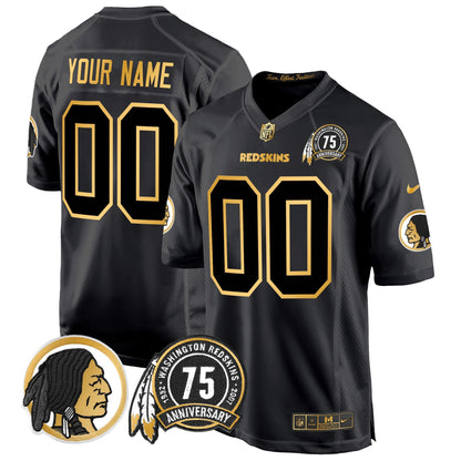 Washington Redskins 75th Patch Throwback Gold Game Custom Jersey - All Stitched