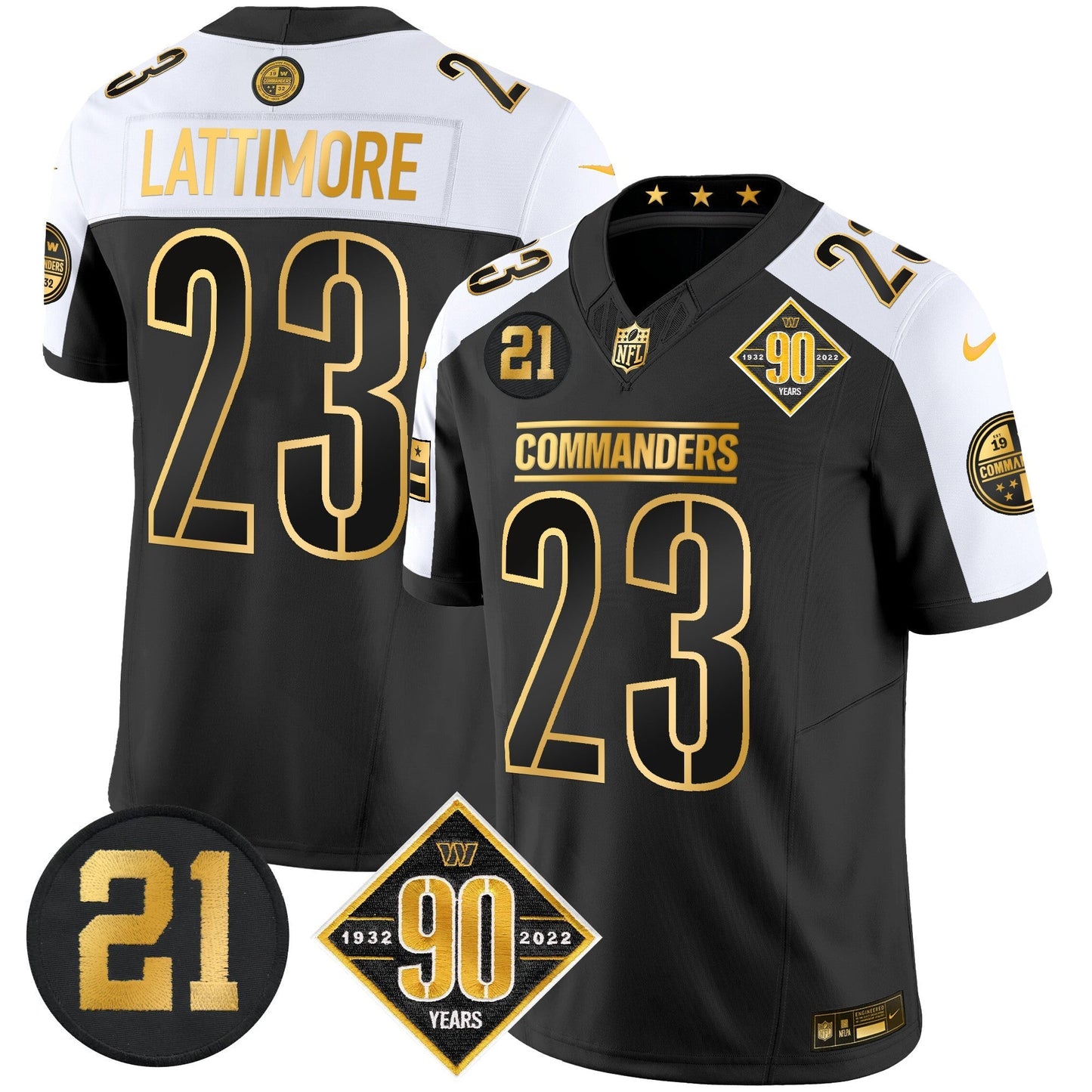Men's Washington Commanders 90th & Sean Taylor Patch Gold Vapor Limited Jersey - All Stitched