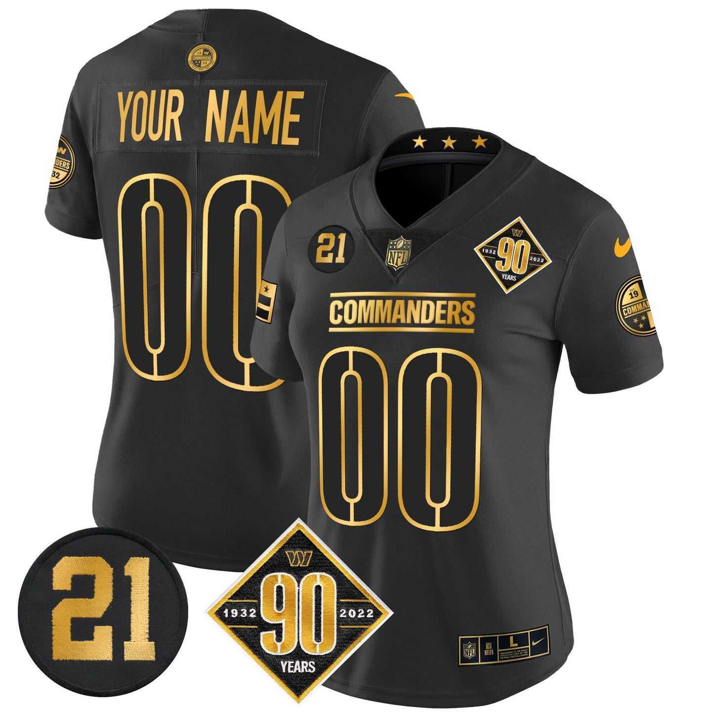 Washington Commanders 90th & Sean Taylor Patch Gold Vapor Limited Custom Jersey - All Stitched