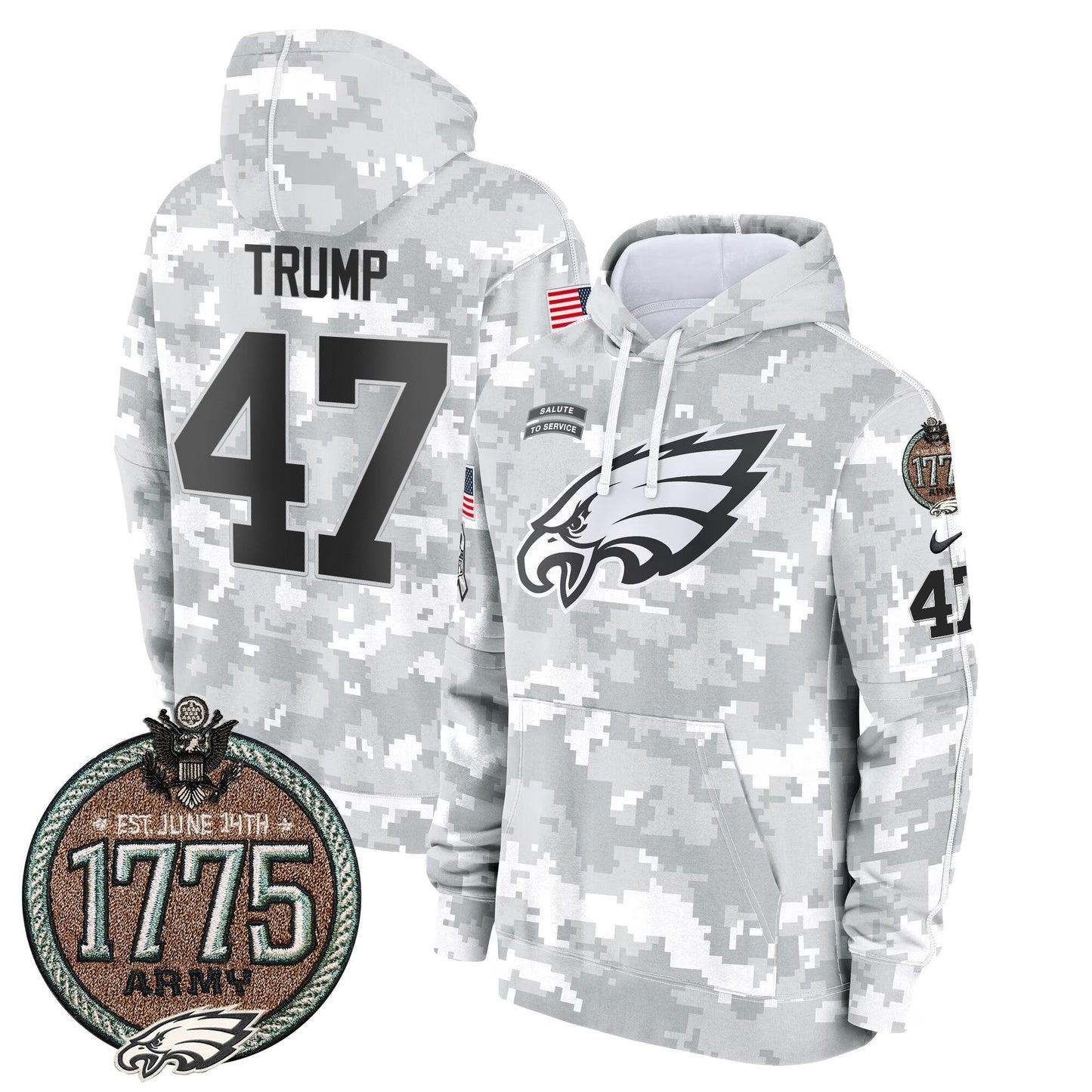 Eagles 2024 Salute to Service Establishment Year Patch Fleece Pullover Hoodie